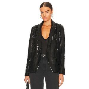 L'Agence Women's Black Kenzie Double Breasted Sequin Matte Blazer Size 6